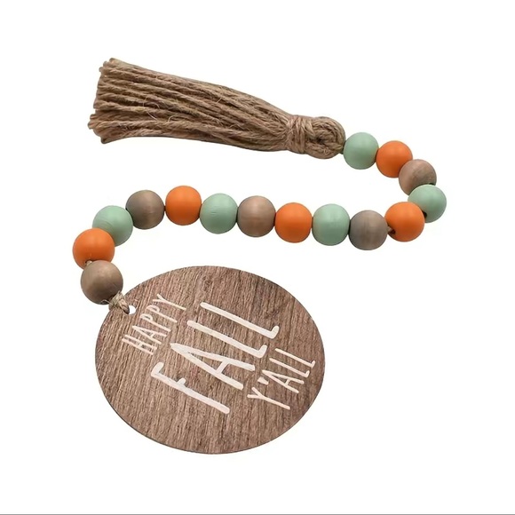 HAPPY FALL Y’ALL Wood Beaded Tiered Tray Fall Decor - Picture 3 of 4